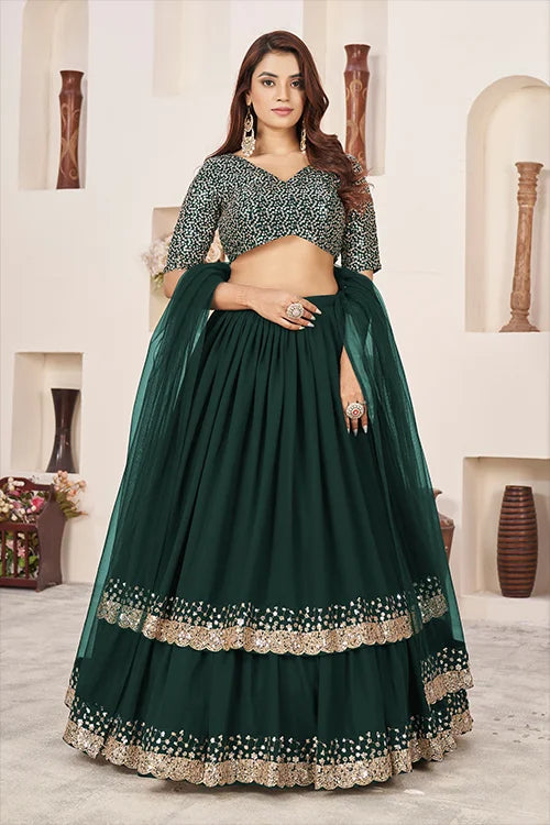 Green Georgette Zari Embroidered Work Lehenga Choli Clothsvilla