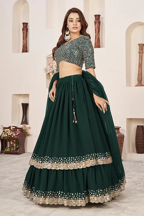 Green Georgette Zari Embroidered Work Lehenga Choli Clothsvilla