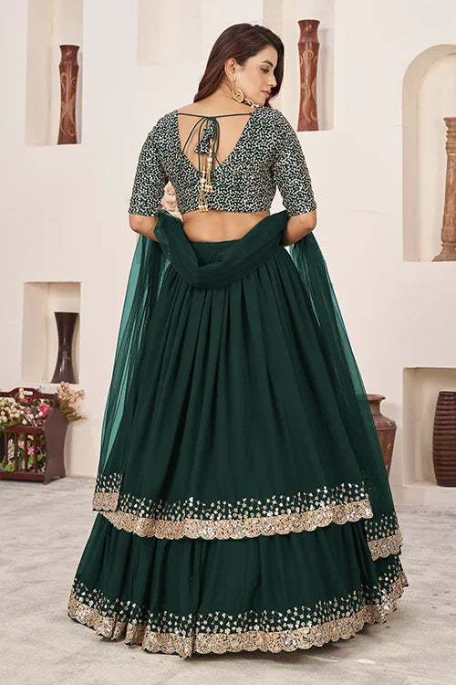 Green Georgette Zari Embroidered Work Lehenga Choli Clothsvilla