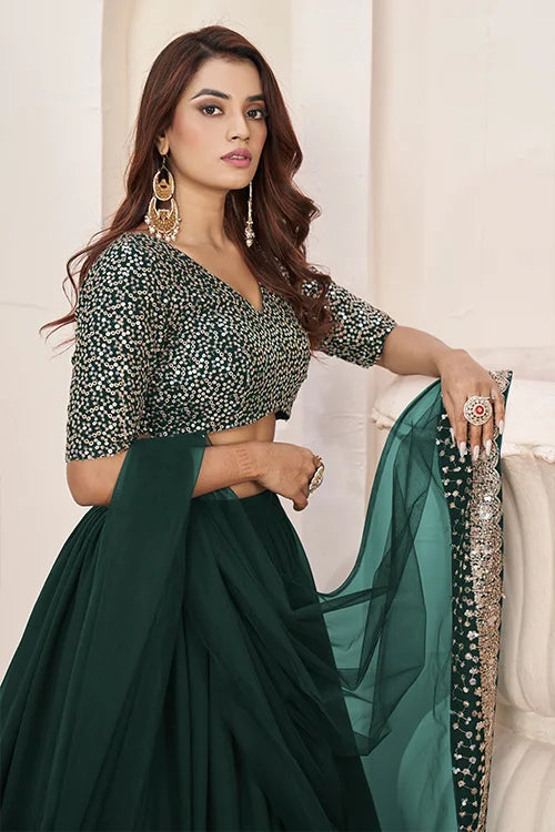 Green Georgette Zari Embroidered Work Lehenga Choli Clothsvilla