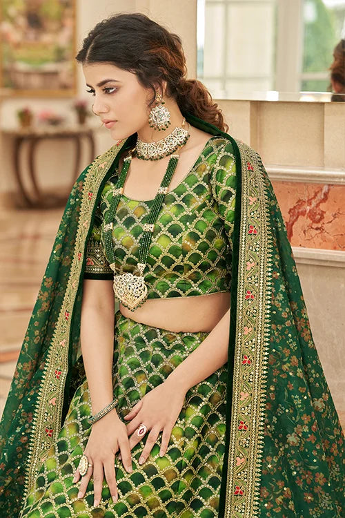 Green Sequins Embroidery Lehenga Choli For Women Collection Clothsvilla