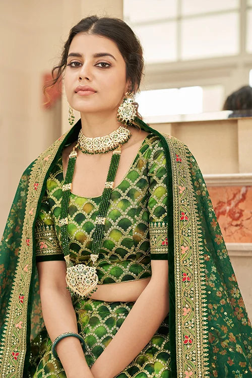 Green Sequins Embroidery Lehenga Choli For Women Collection Clothsvilla