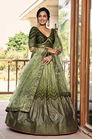 Green Sequins Embroidery Work Wedding Wear Lehenga Choli Clothsvilla