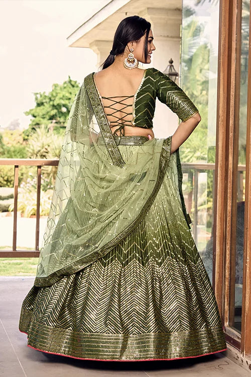Green Sequins Embroidery Work Wedding Wear Lehenga Choli Clothsvilla
