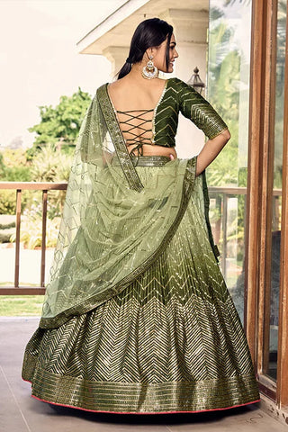 Green Sequins Embroidery Work Wedding Wear Lehenga Choli Clothsvilla