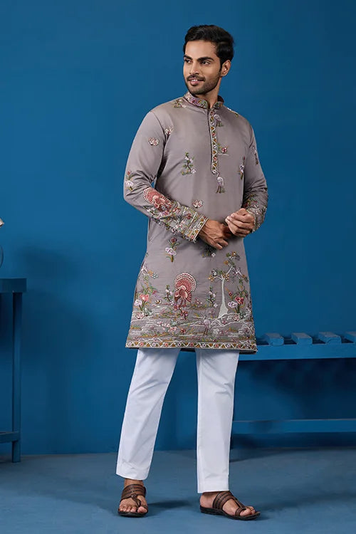 Classy Grey Embroidered Mens Kurta for Wedding Events Clothsvilla