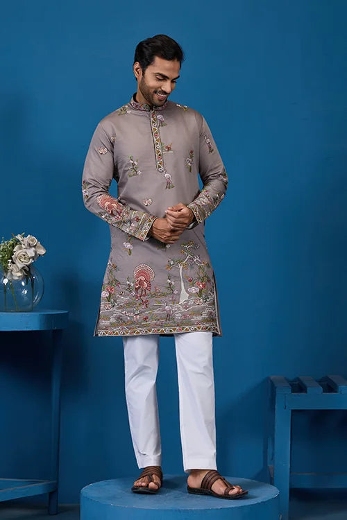 Classy Grey Embroidered Mens Kurta for Wedding Events Clothsvilla