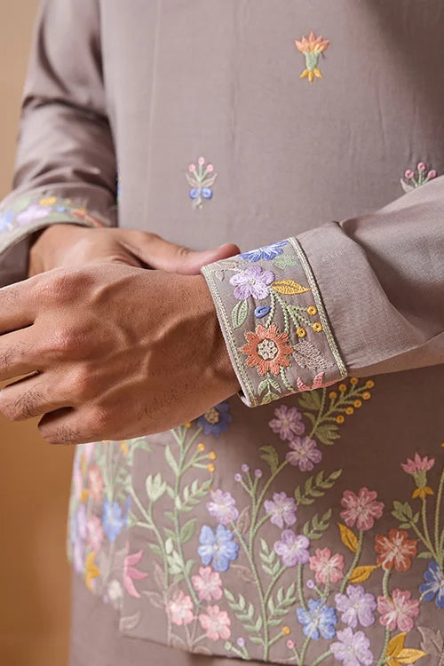 Elegant Grey Embroidered Koti Kurta Pant for Mens Clothsvilla