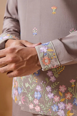 Elegant Grey Embroidered Koti Kurta Pant for Mens Clothsvilla