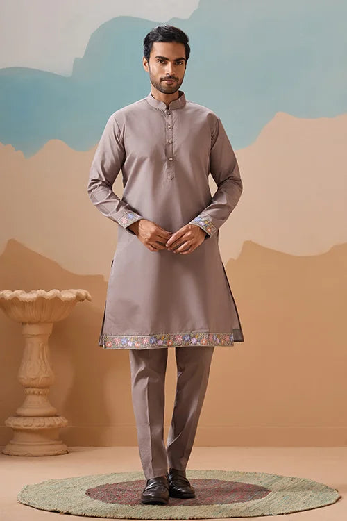 Elegant Grey Embroidered Koti Kurta Pant for Mens Clothsvilla