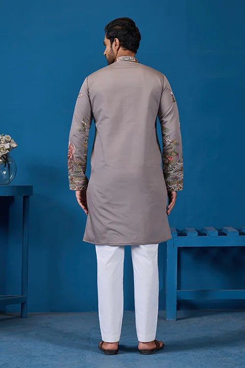 Classy Grey Embroidered Mens Kurta for Wedding Events Clothsvilla