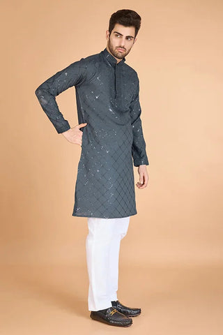 Designer Grey Sequence Embroidered Gents Kurta Clothsvilla