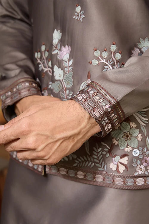 Grey Embroidered Koti Kurta Set for Mens Wear Clothsvilla