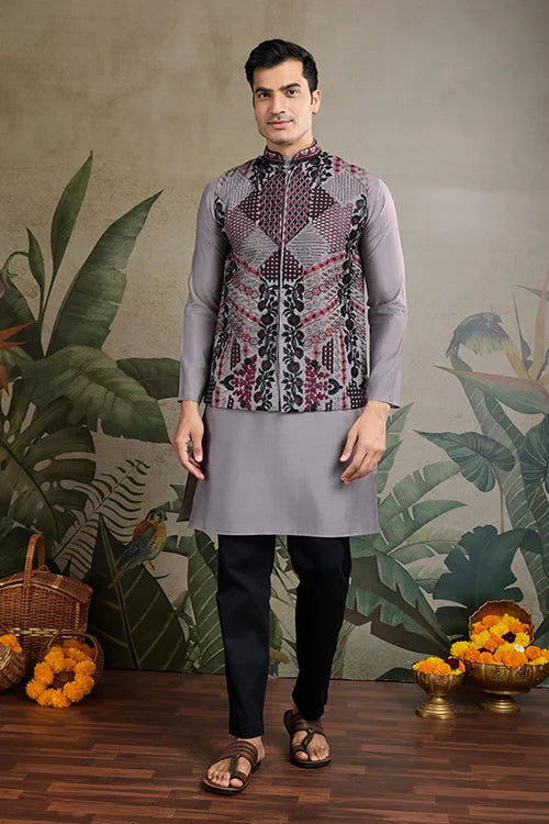 Designer and Stylish Grey Men's Kurta Koti Set for Men Clothsvilla