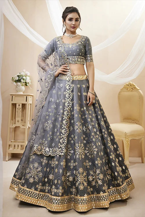 Grey Radiant Elegance Heavy Embroidered Wedding Wear Lehenga Choli Clothsvilla