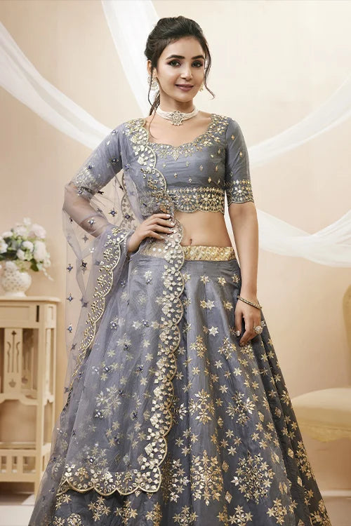 Grey Radiant Elegance Heavy Embroidered Wedding Wear Lehenga Choli Clothsvilla