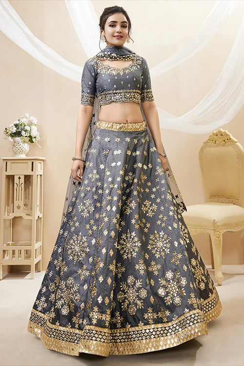 Grey Radiant Elegance Heavy Embroidered Wedding Wear Lehenga Choli Clothsvilla