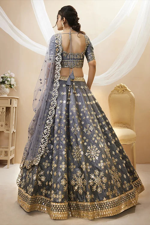 Grey Radiant Elegance Heavy Embroidered Wedding Wear Lehenga Choli Clothsvilla