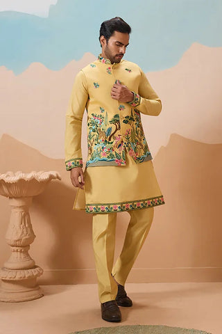 Haldi Special Yellow Classic Koti Kurta Set for Mens Wear Clothsvilla