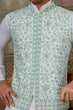 Load image into Gallery viewer, Wedding White Kurta Pajama with Green Koti Style Clothsvilla