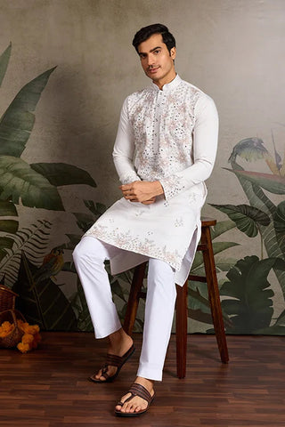 Classic White Mirror with Embroidered Work Kurta for Weddings Clothsvilla