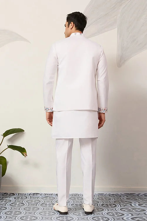 Elegant Wedding Special White Koti Kurta Pajama Set Clothsvilla