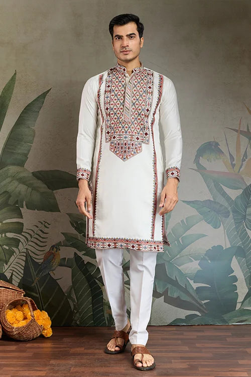 Wedding Special White Embroidered Kurta for Men Clothsvilla