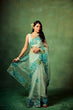 Load image into Gallery viewer, Sky Blue Pure Organza Hand-Painted Saree with White Floral Motifs &amp; Sequins | Modal Satin Blouse FANCY SAREES
