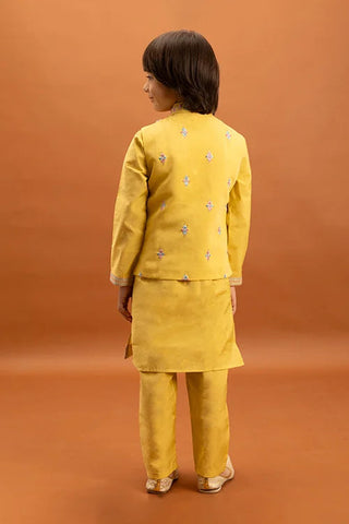 Haldi Celebration Kids Wear Yellow Kurta Pajama with Koti Clothsvilla