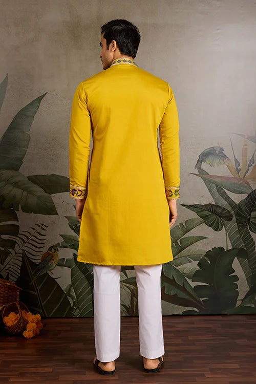 Haldi Special Yellow Embroidered Kurta for Men Clothsvilla