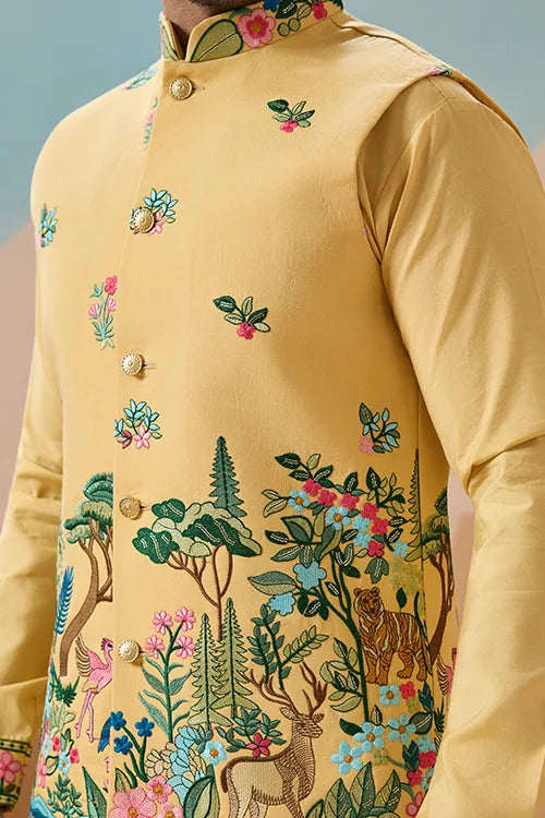 Haldi Special Yellow Classic Koti Kurta Set for Mens Wear Clothsvilla