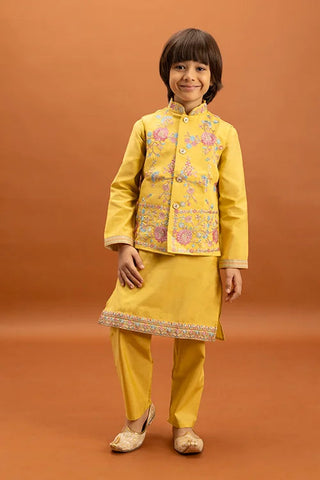 Haldi Celebration Kids Wear Yellow Kurta Pajama with Koti Clothsvilla