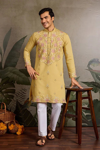 Haldi Special Outfit Mirror Work Mens Kurta Set Clothsvilla