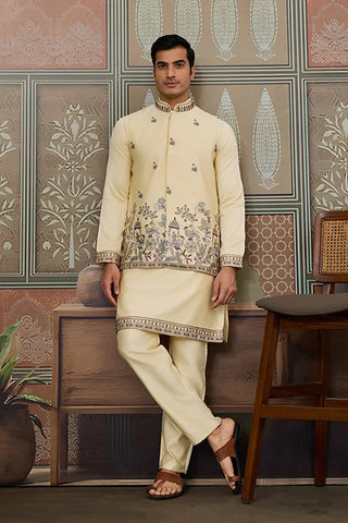 Haldi Special Light Yellow Koti Kurta Set for Mens Wear Clothsvilla