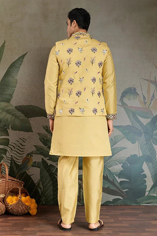 Haldi Special Yellow Kurta Pajama with Open Jacket for Men Clothsvilla