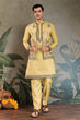 Load image into Gallery viewer, Haldi Special Yellow Kurta Pajama with Open Jacket for Men Clothsvilla