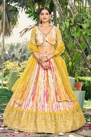 Haldi Function Special Sequins Embroidered With Digital Print Work Lehenga Choli Clothsvilla