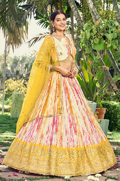 Haldi Function Special Sequins Embroidered With Digital Print Work Lehenga Choli Clothsvilla