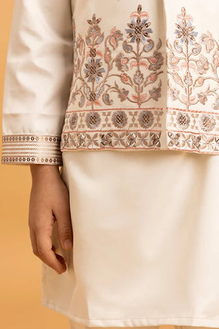 Premium White Mirror Work Koti Kurta Set for Boys Clothsvilla