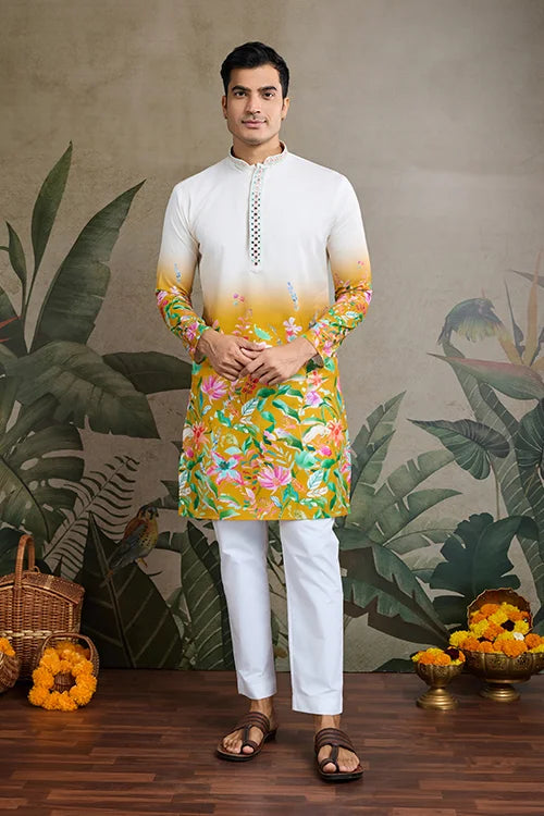 Printed with Hand Mirror Work Kurta for Mens Clothsvilla