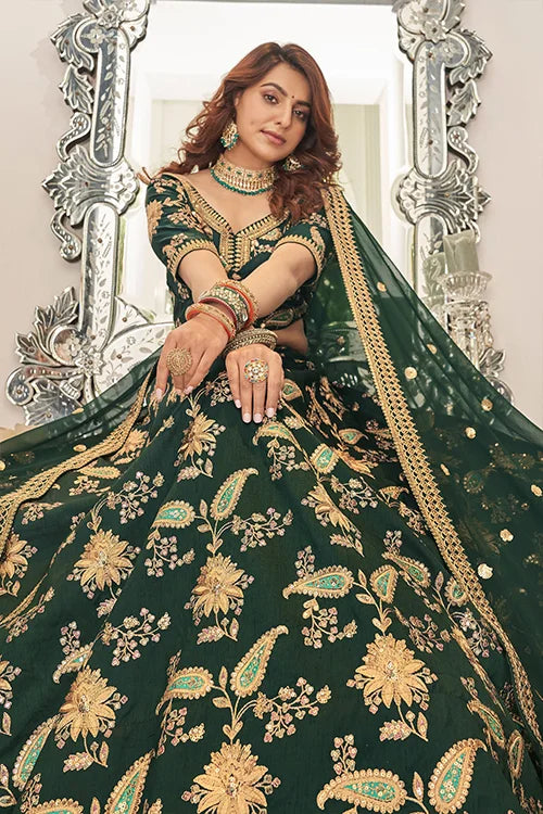 Hot Green Embroidery Bridal Lehenga Choli In Women Wear Clothsvilla