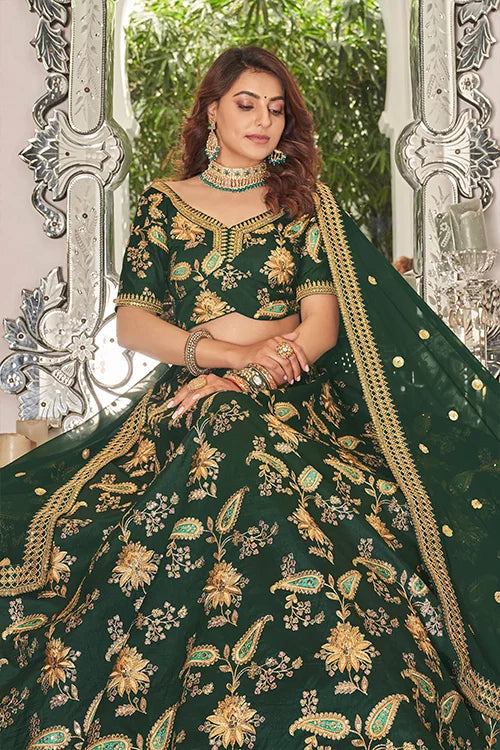 Hot Green Embroidery Bridal Lehenga Choli In Women Wear Clothsvilla