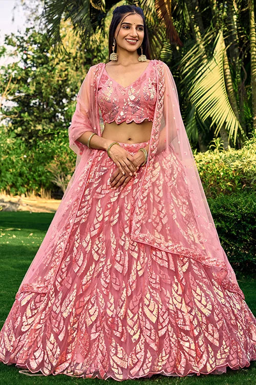 Hot Pink Designer Soft Net Thread With Multiple Sequins Work Lehenga Choli Clothsvilla