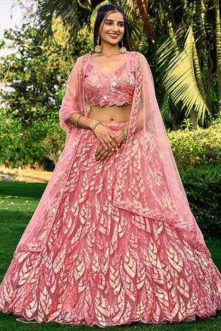 Hot Pink Designer Soft Net Thread With Multiple Sequins Work Lehenga Choli Clothsvilla