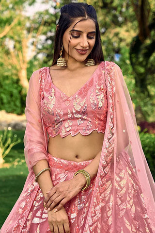 Hot Pink Designer Soft Net Thread With Multiple Sequins Work Lehenga Choli Clothsvilla