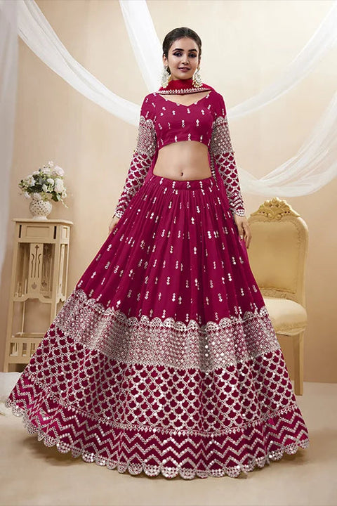 Hot Pink Embroidered Bridal Lehenga Choli in Georgette Clothsvilla Main image