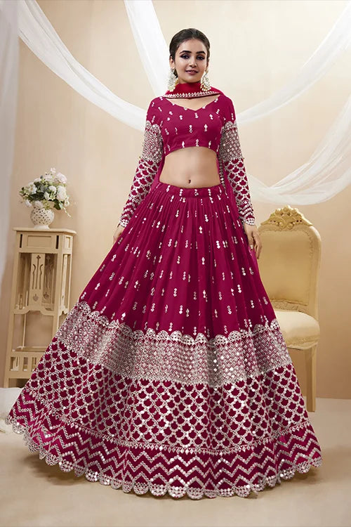 Hot Pink Embroidered Bridal Lehenga Choli in Georgette Clothsvilla