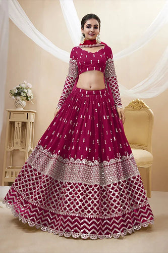 Hot Pink Embroidered Bridal Lehenga Choli in Georgette Clothsvilla