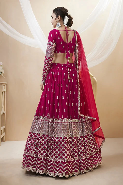 Hot Pink Embroidered Bridal Lehenga Choli in Georgette Clothsvilla