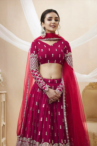 Hot Pink Embroidered Bridal Lehenga Choli in Georgette Clothsvilla